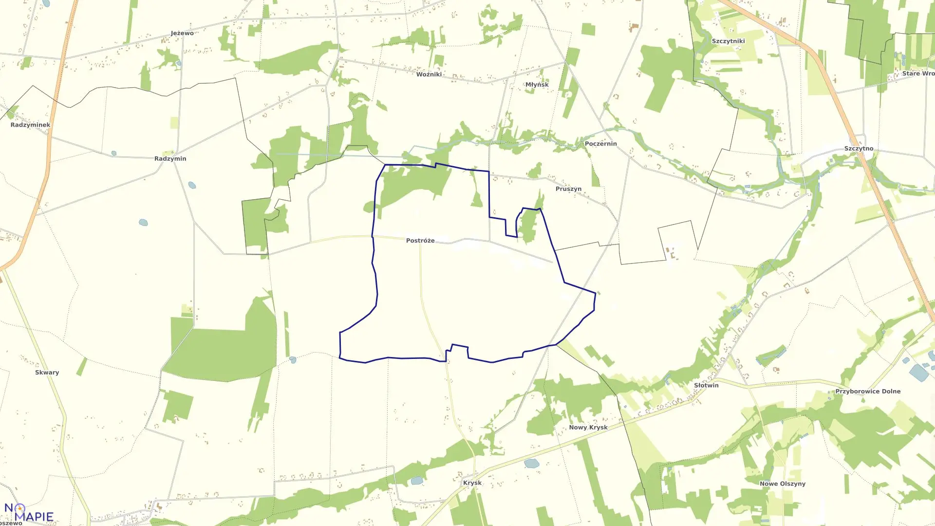 Mapa obrębu POSTRÓŻE w gminie Naruszewo